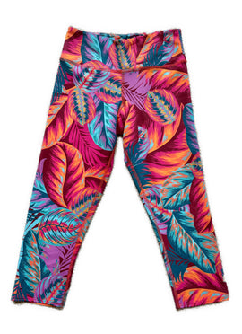 Onzie Flow Hot Pink Tropical Print 21" Leggings Size M/L - 0