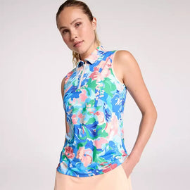 New Walter Hagen Sleeveless Golf Polo - Blue Gouache Floral MSP$55