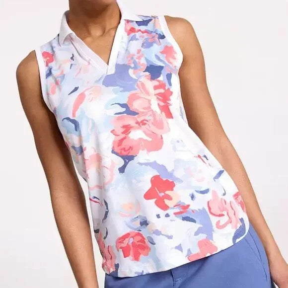New Walter Hagen Sleeveless Johnny Polo White Gouache Floral MSP$55