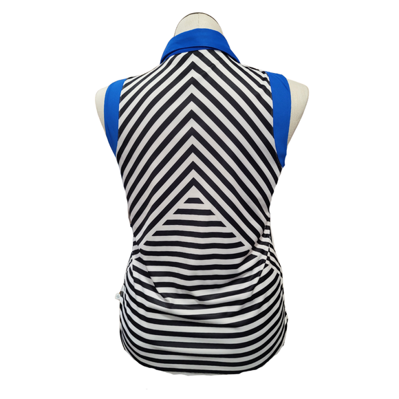 Lady Hagen Black & White Striped Polo w/ Royal Trim Size L
