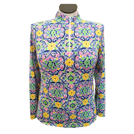 Women's Ibkul Blue Multicolored Print Long Sleeve Golf Top Size L MSP$100