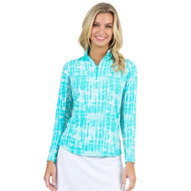 New Ibkul Long Sleeve Zip Mock Sun Shirt - Rue Seafoam MSP$100