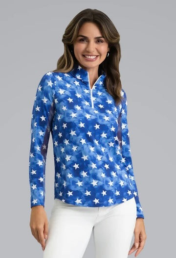 New Ibkul American Dream Zip Mock Sun Shirt