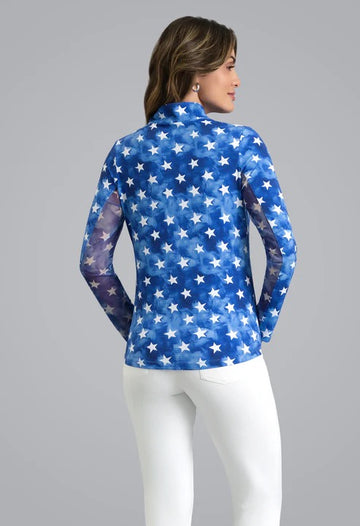 New Ibkul American Dream Zip Mock Sun Shirt - 0