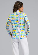New Ibkul Tatiana Print Long Sleeve Zip Mock Sun Shirt-2
