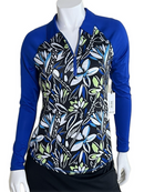 New Jofit Long Sleeve Quarter Zip -Blue/Black Floral Size L MSP$90-1