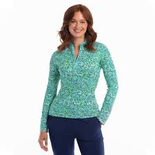 New EP NY Multi Stain Glass Zip Mock Sun Shirt- Aquatic Multi Size M