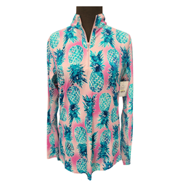 G Lifestyle Pink & Blue Pineapple Print Sun Shirt Size M