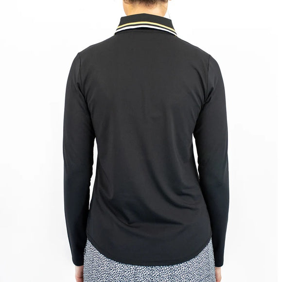 New Belyn Key Penny Long Sleeve Golf Top - Onyx/Lemon Size S MSP$136