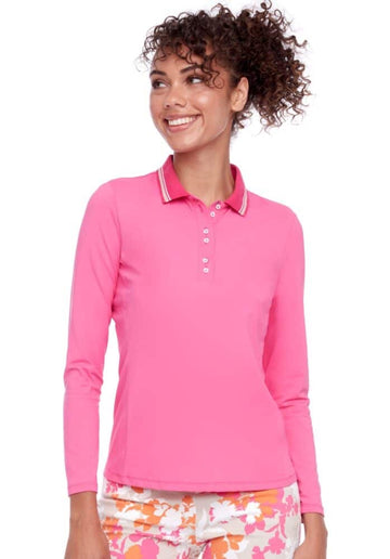 New Swing Control Long Sleeve Pink Velocity Golf Polo Size S MSP$90