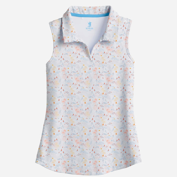 New Scales Gear White Lighthouse Point Sleeveless Polo Size S MSP$80