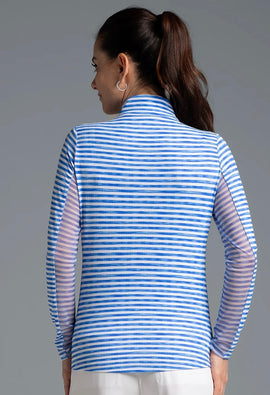 New Women's Ibkul Royal Landon Stripe Zip Mock SUn SHirt Size M MSP$100 - 0