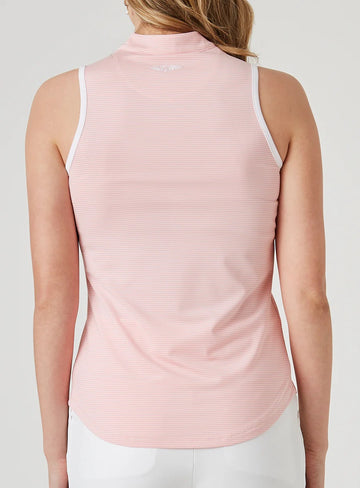 New Straight Down Georgia Stripe Sleeveless Golf Polo- Flamingo  MSP$92 - 0