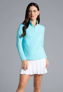 New Ibkul Women's Seafoam Long Sleeve Zip Mock Sun Shirt Size S MSP$94-1