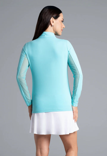 New Ibkul Women's Seafoam Long Sleeve Zip Mock Sun Shirt Size S MSP$94 - 0