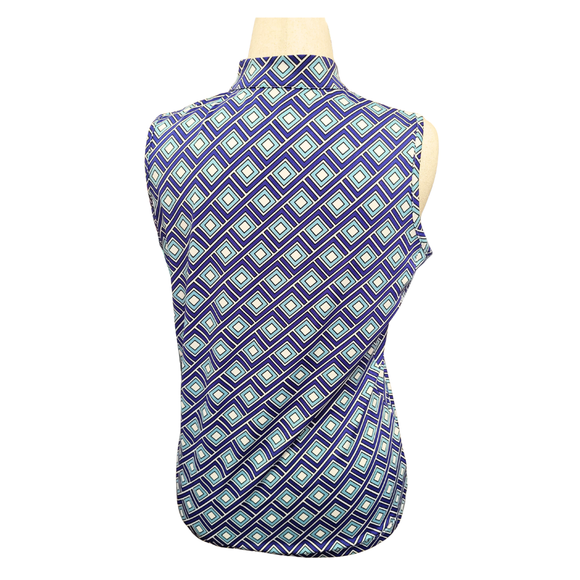 Tail Royal & Light Blue Geometrical Square Print Sleeveless Polo Size L