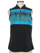 Jamie Sadock Black & Turquoise Print Sleeveless Golf Top Size M-1