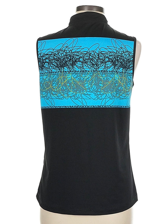 Jamie Sadock Black & Turquoise Print Sleeveless Golf Top Size M