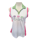More Than Apparel Pink, White & Lime Embroidered Golf Ball Sleeveless Top Size M-1