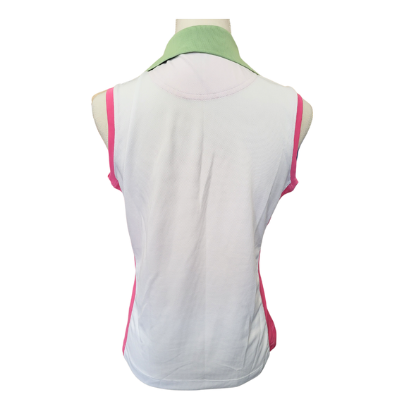 More Than Apparel Pink, White & Lime Embroidered Golf Ball Sleeveless Top Size M