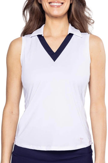New Golftini White Say Yes Sleeveless Sport Polo MSP$108