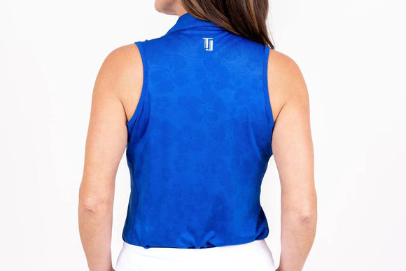 New TJ Sport Women's Royal Ghost Hibiscus Sleeveless Golf Shirt MSP$80
