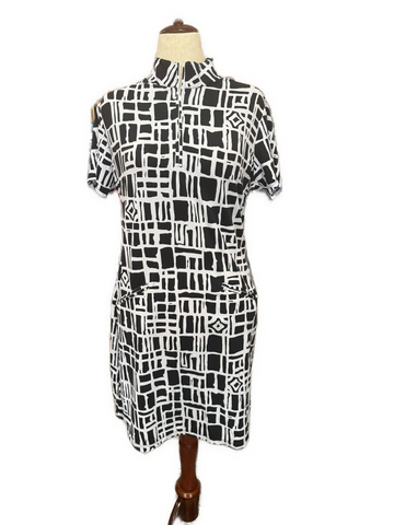 New Ibkul Black Out of the Box Zip Mock Golf Dress Size L MSP$100