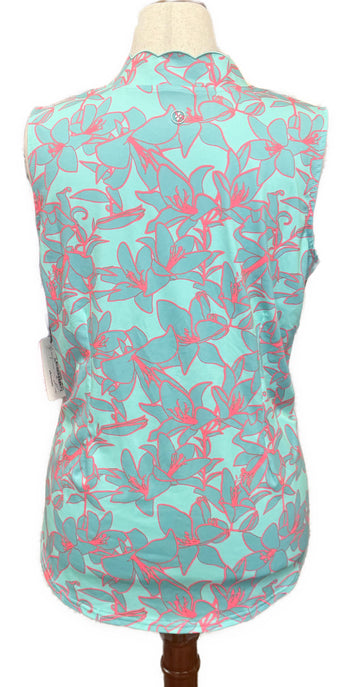 New Jofit Aqua & Teal Floral Sleeveless Golf Top Size XL MSP$98 - 0