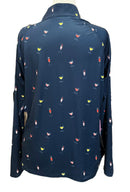 Lady Hagen Navy Cocktail Print Long Sleeve UV Golf Top Size MSP$70-2