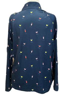 Lady Hagen Navy Cocktail Print Long Sleeve UV Golf Top Size MSP$70 - 0