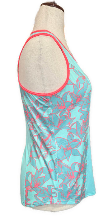 New Jofit Aqua & Teal Floral Tennis Tank MSP$70 - 0