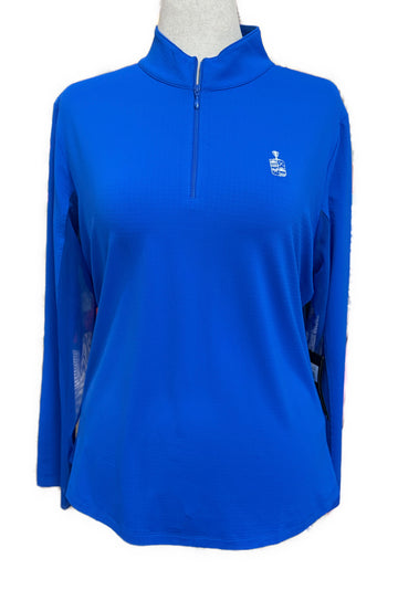 New Ibkul Solid Long Sleeve Mock Neck Sun Shirt w/ Logo MSP$94