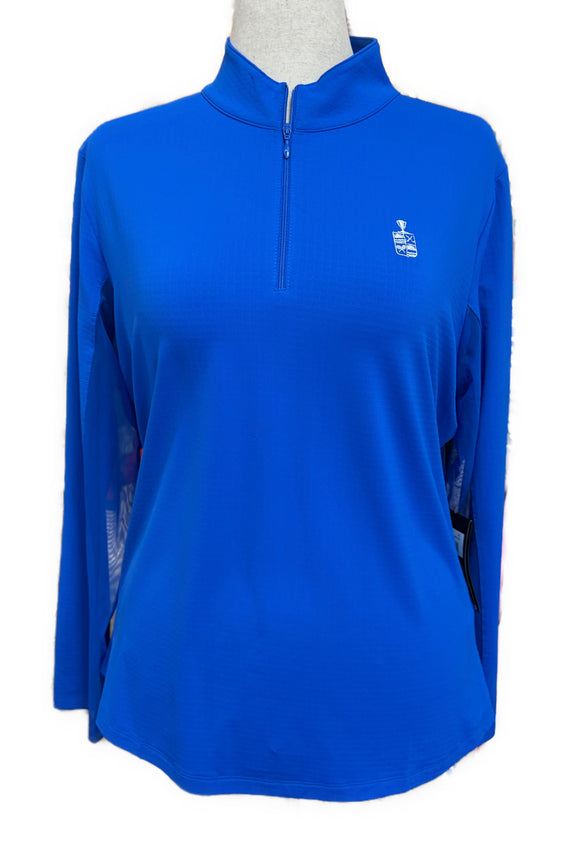 New Ibkul Solid Long Sleeve Mock Neck Sun Shirt w/ Logo MSP$94