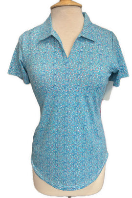 New Scales Women's Aqua Sea Glass Golf Polo Size S MSP$80