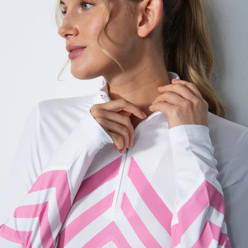 New Daily Sports Bari White Pink Stripe Long Sleeve Golf Top MSP$138 - 0