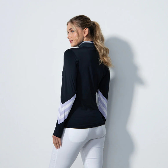 New Daily Sports Bari Dark Navy Lavender Stripe Long Sleeve Golf Top MSP$138