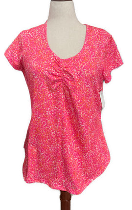 Pebble Beach Pink & Coral Print Short Sleeve Golf Tee Size L