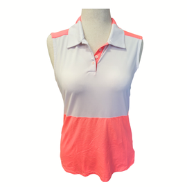 Antigua White & Bright Coral Colorblock Sleeveless Golf Polo Size L