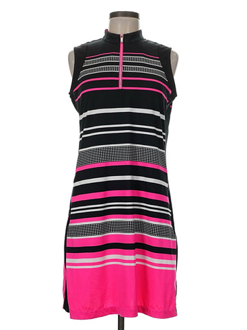 Tail Activewear Black & Pink Striped Sleeveless Golf Dress Size M