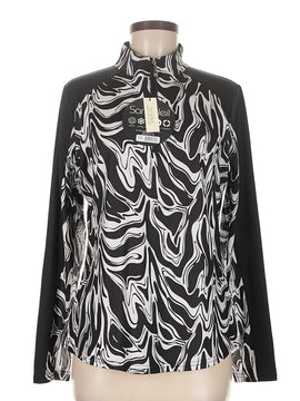 New San Soleil Women's Black & White Print Zip Mock Sun Shirt Size M MSP$96