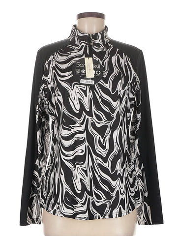New San Soleil Women's Black & White Print Zip Mock Sun Shirt Size M MSP$96
