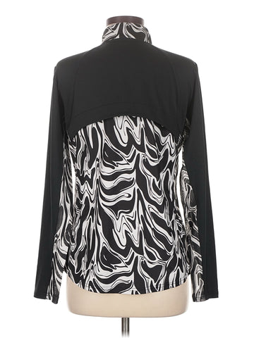 New San Soleil Women's Black & White Print Zip Mock Sun Shirt Size M MSP$96 - 0
