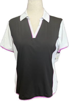 Lady Hagen Black & White Polo Size L w/ Magenta Accents