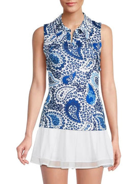 New Gottex Blue Paisley Women's Sleeveless Golf Top Size XL MSP$72