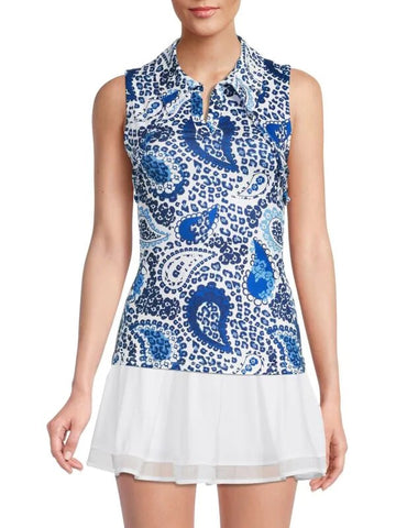 New Gottex Blue Paisley Women's Sleeveless Golf Top Size XL MSP$72
