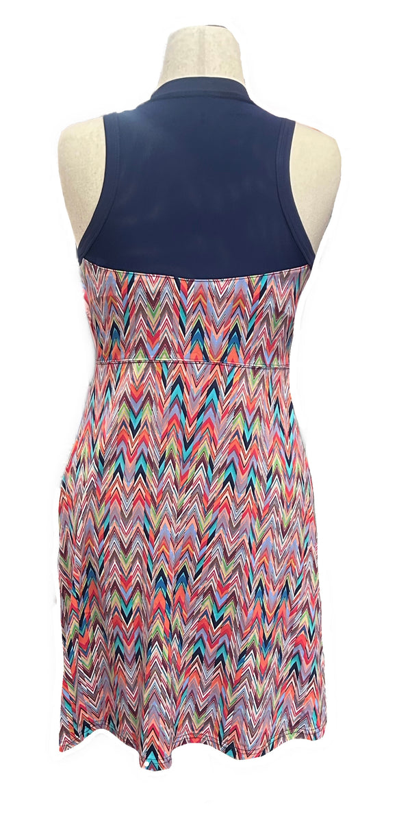 Title Nine Women's Navy & Coral Chevron Patterned Athletic Dress Size M