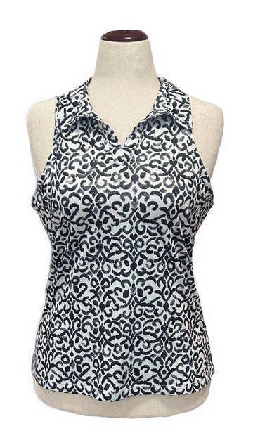 Gottex Black & White Ink Animal Print Sleeveless Top Size L