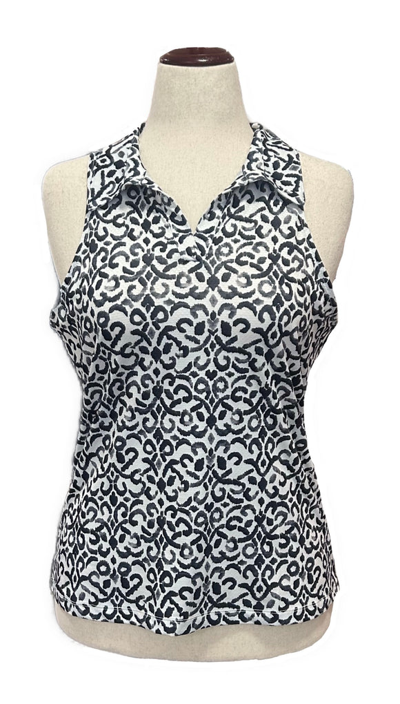 Gottex Black & White Ink Animal Print Sleeveless Top Size L