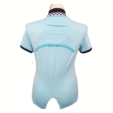Lucky in Love Aqua V-Neck Golf Top w/ Printed Collar Size M - 0