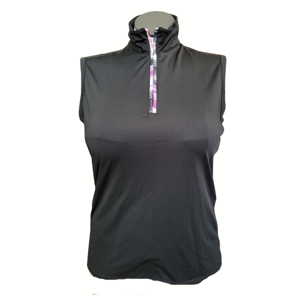 Bermuda Sands Black and Purple Plaid 1/4 Zip Sleeveless Golf Top Size L